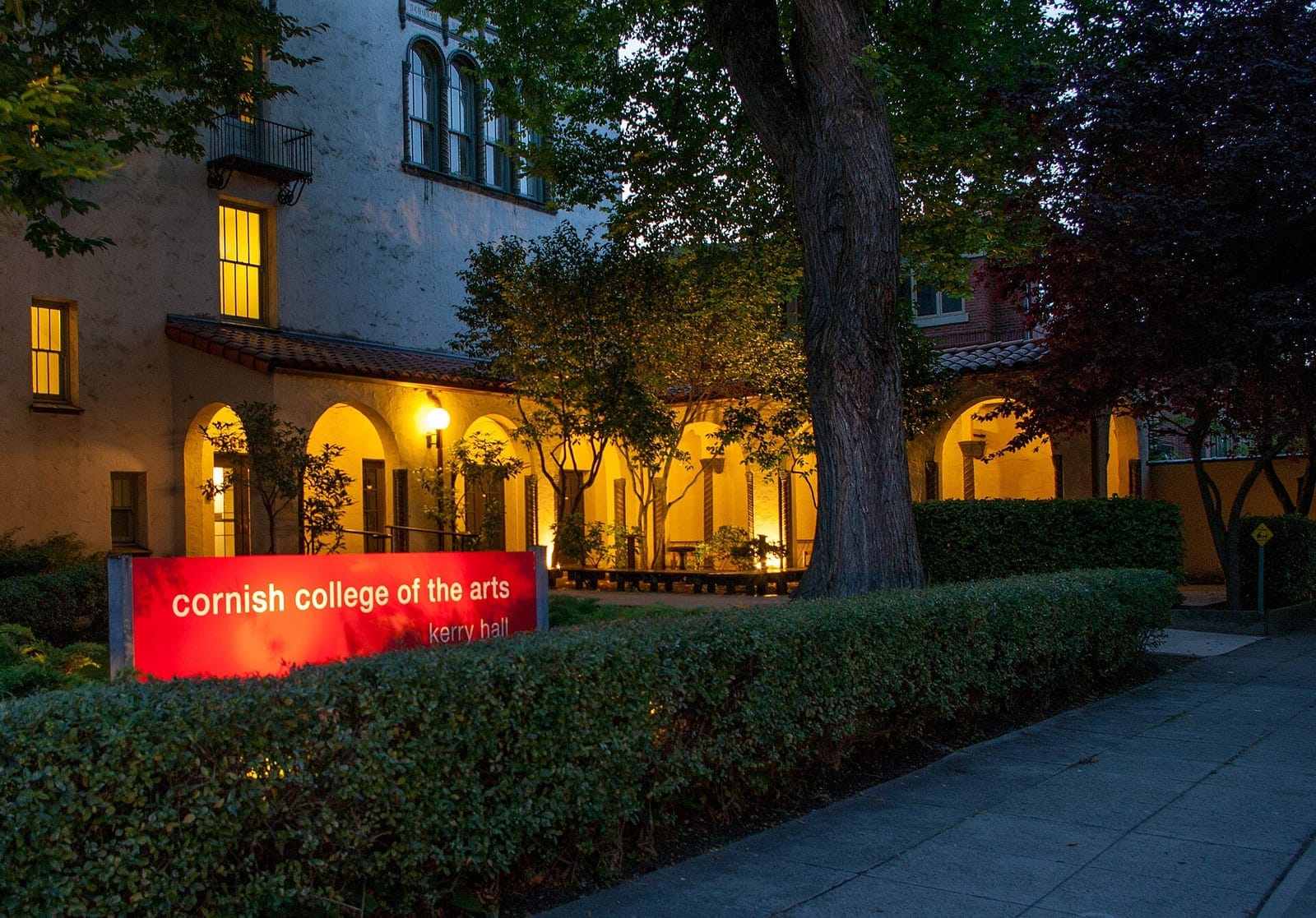 Kerry Hall at Cornish College of the Arts, Seattle, at dusk