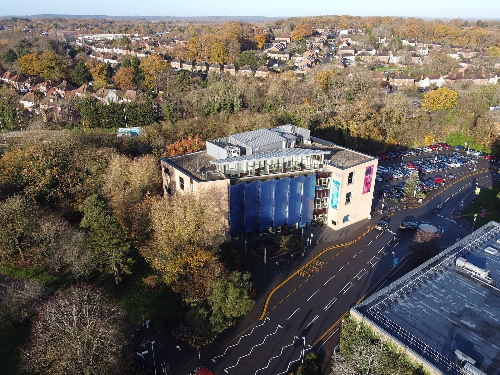 Aerial view of the Guildford School of Acting building